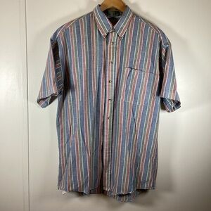 90s Vintage Loafers Reed St. James Mens L Button Up Striped Shirt Short Sleeve